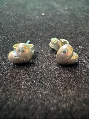 Heart Stud Earrings — Silver Tone